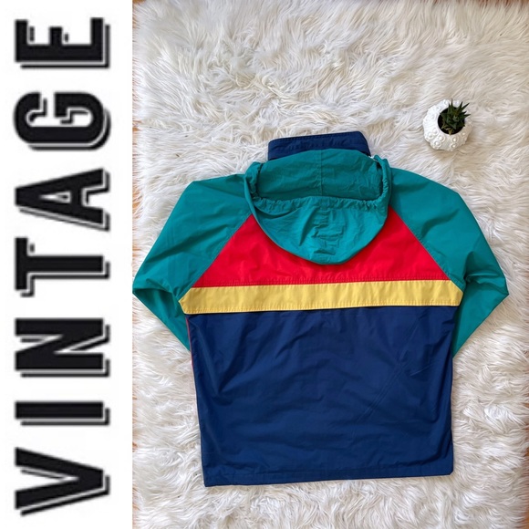 EUC vintage colour block windbreaker full-zip jacket with hidden hoodie, Size L - Picture 10 of 15